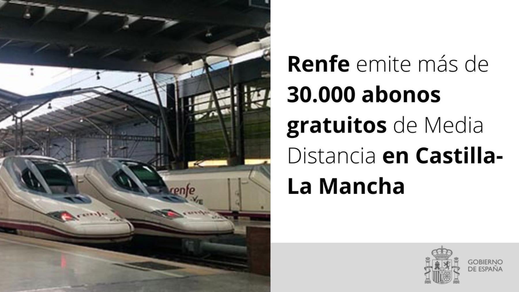 Renfe emite más de 30.000 abonos gratuitos de Media Distancia en Castilla-La Mancha