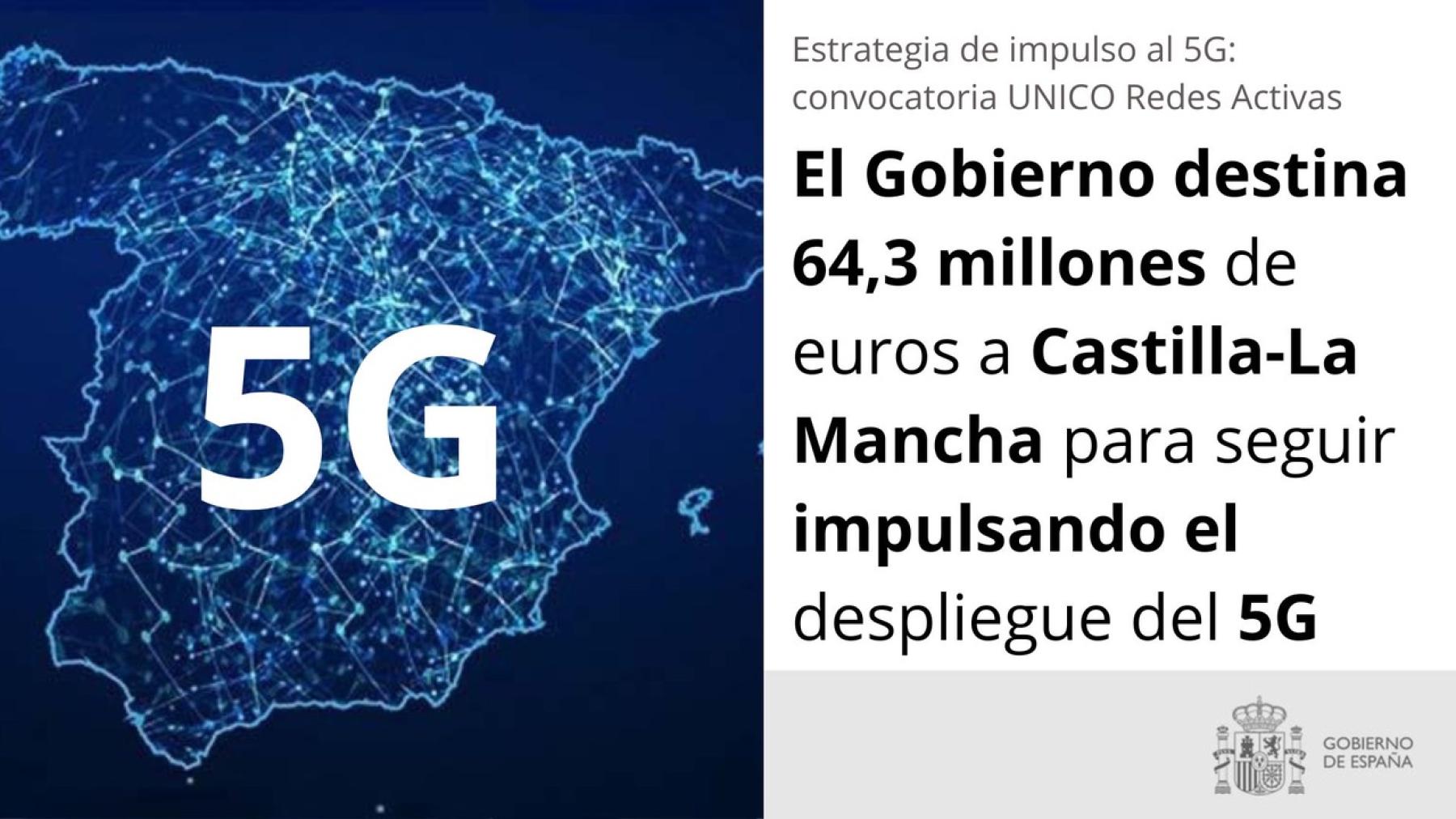 El Gobierno destina 64,3 millones de euros a Castilla-La Mancha para seguir impulsando el despliegue del 5G