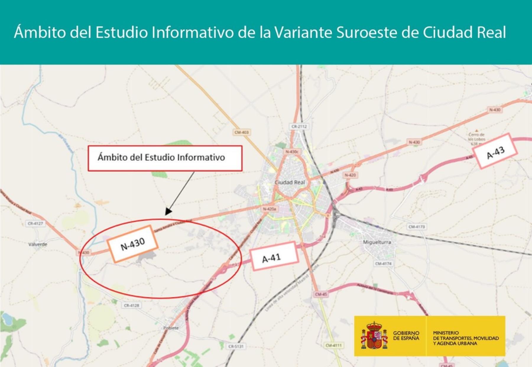 Mitma licita por 437.384 euros la redacción del estudio informativo de la Variante Suroeste de Ciudad Real