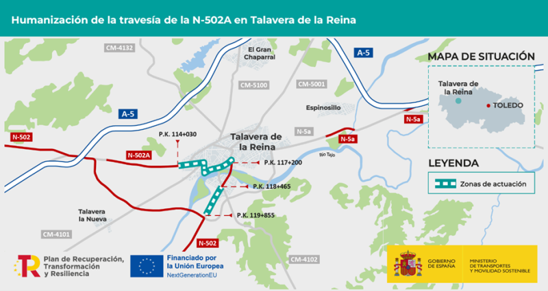 Transportes licita por 8,5 millones de euros las obras para adecuar al paso de peatones y ciclistas 4,5 km de la N-502A a su paso por Talavera de la Reina