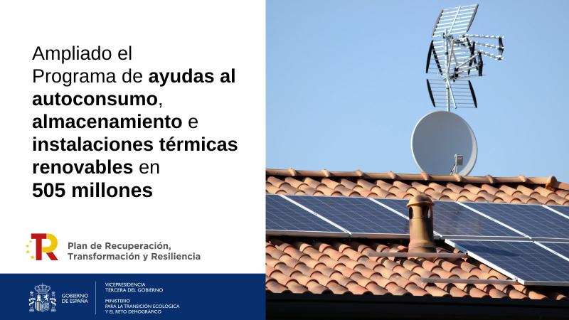 El Gobierno amplía en más de 114,9 millones de euros el Programa de ayudas al autoconsumo, almacenamiento e instalaciones térmicas renovales en Cataluña