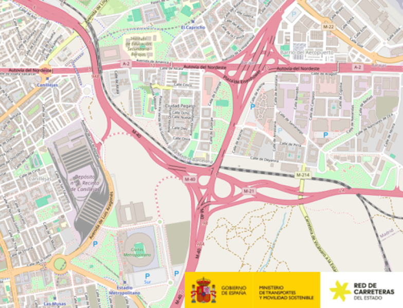 Afectaciones al tráfico en el enlace entre las autovías M-40, M-14 y M-21 por las obras de mejora de los accesos en el entorno del estadio Cívitas Metropolitano
