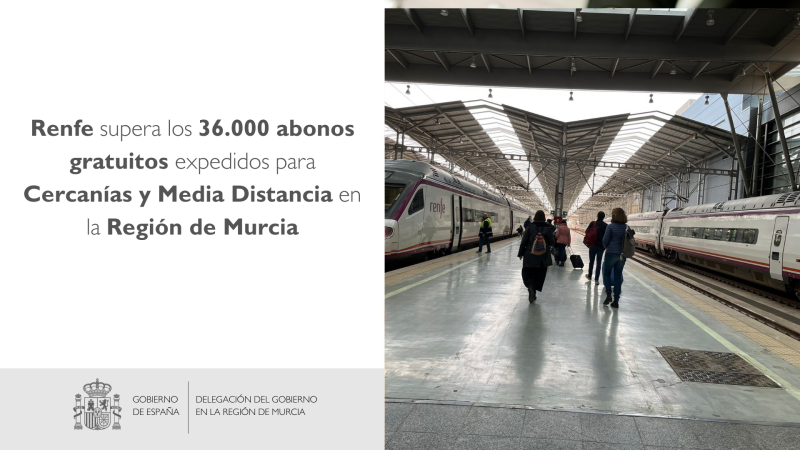Renfe supera los 36.000 abonos gratuitos expedidos para Cercanías y Media Distancia en la Región de Murcia