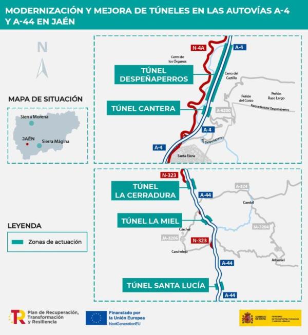 Mitma adjudica por 3,7 millones de euros las obras de modernización y mejora de cinco túneles de las autovías A-4 y A-44 en la provincia de Jaén<br/>