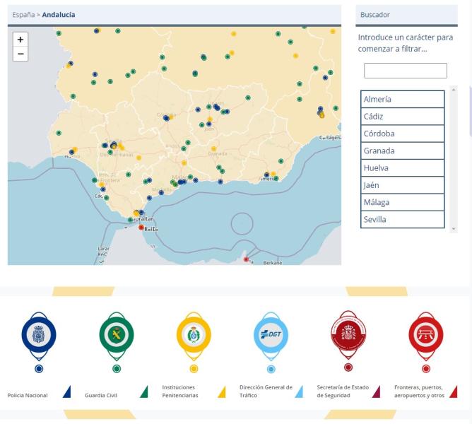El Gobierno crea un mapa interactivo para consultar las actuaciones de infraestructuras de seguridad en Andalucía
