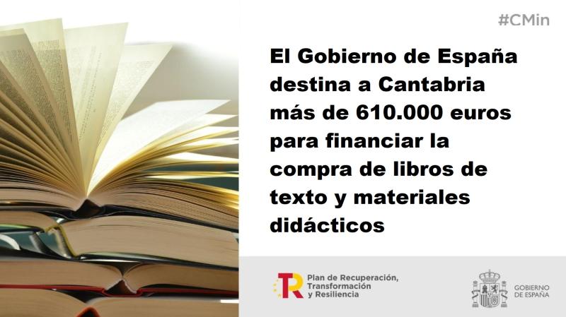 El Gobierno destina a Cantabria más de 610.000 euros para financiar la compra de libros de texto y materiales didácticos