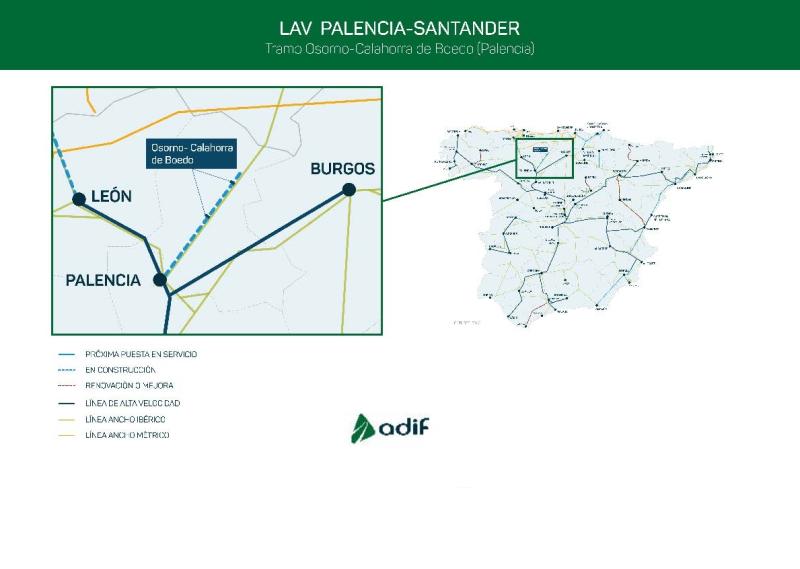El Gobierno autoriza la construcción de un nuevo tramo de la línea de alta velocidad Palencia-Santander con una inversión superior a los 88 millones de euros