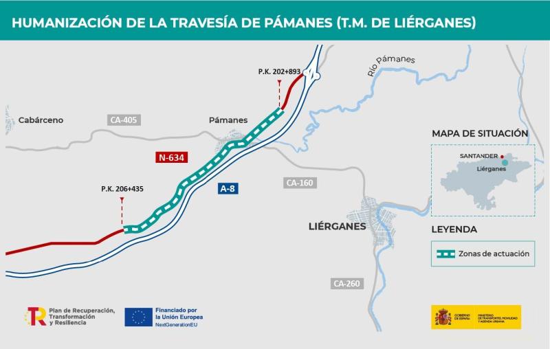 Mitma licita por más de 604.900 euros las obras de humanización de la travesía de Pámanes en el término municipal de Liérganes