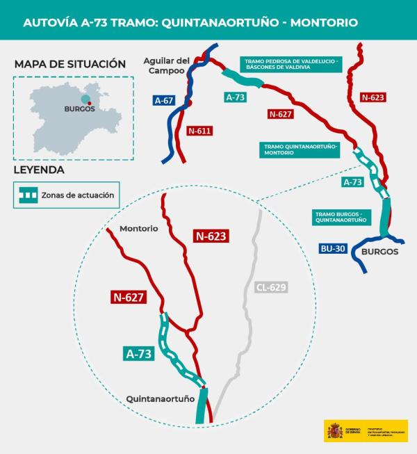 El Gobierno autoriza la construcción de un nuevo tramo en la autovía A-73 entre Quintanaortuño y Montorio por cerca de 106 millones de euros