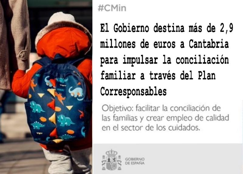 El Gobierno destina más de 2,9 millones de euros a Cantabria para impulsar la conciliación familiar a través del Plan Corresponsables
