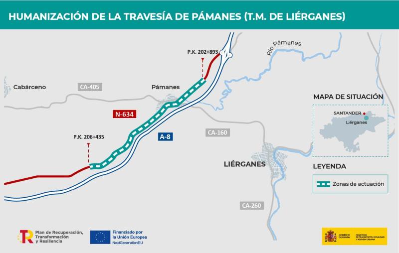 Mitma formaliza por 590.000 euros las obras de humanización de la travesía de la carretera N-634 en Pámanes 