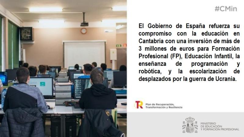 El Gobierno refuerza su compromiso con la educación en Cantabria con una inversión de más de 3 millones 