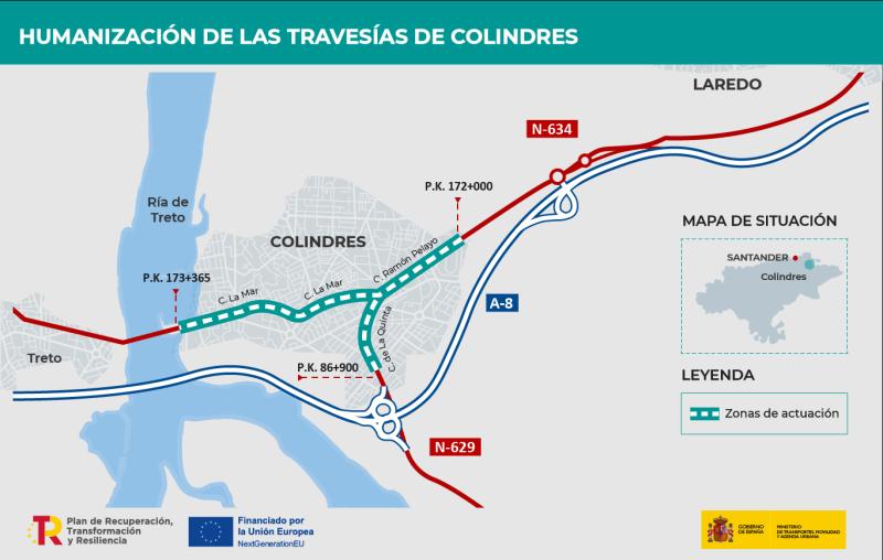 Mitma formaliza por 530.000 euros las obras de humanización de las carreteras N-629 y N-634 a su paso por Colindres