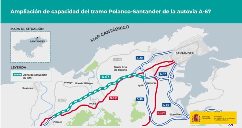 Transportes adjudica por 173 millones de euros las obras para ampliar a tres carriles la autovía A-67 entre Polanco y Santander