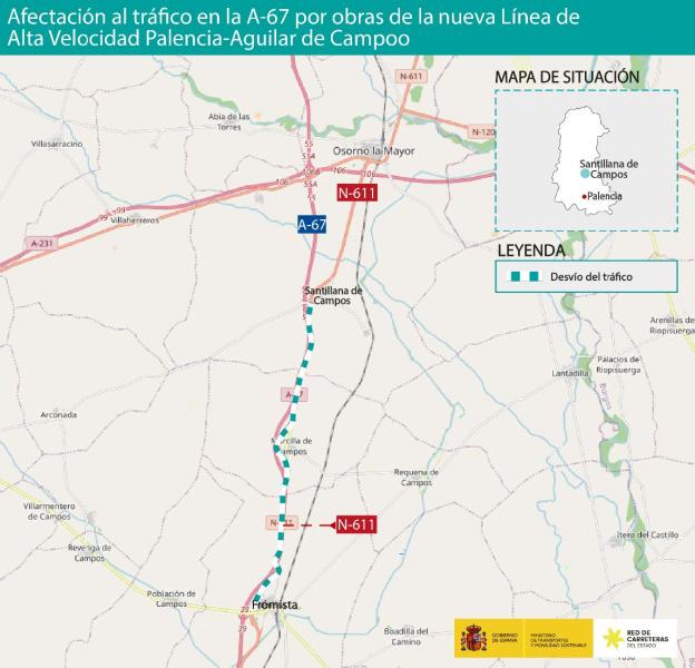 Afectación al tráfico en la A-67 por el desarrollo de las obras de la nueva línea de alta velocidad Palencia – Aguilar de Campoo