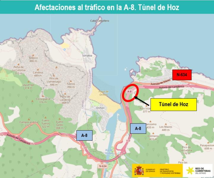Afectaciones al tráfico en la autovía A-8 por obras de modernización del túnel de Hoz Afectaciones al tráfico en la autovía A-8 por obras de modernización del túnel de Hoz