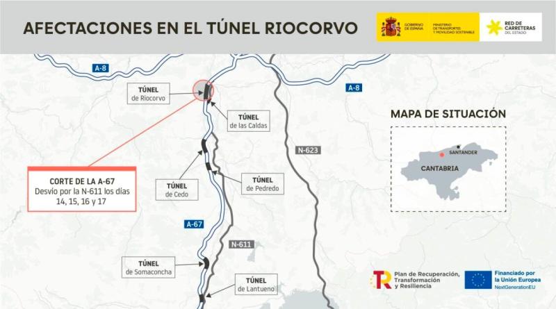 Transportes avanza en la modernización del túnel de Riocorvo de la A-67 a la altura de Cartes, en Cantabria Transportes avanza en la modernización del túnel de Riocorvo de la A-67 a la altura de Cartes, en Cantabria