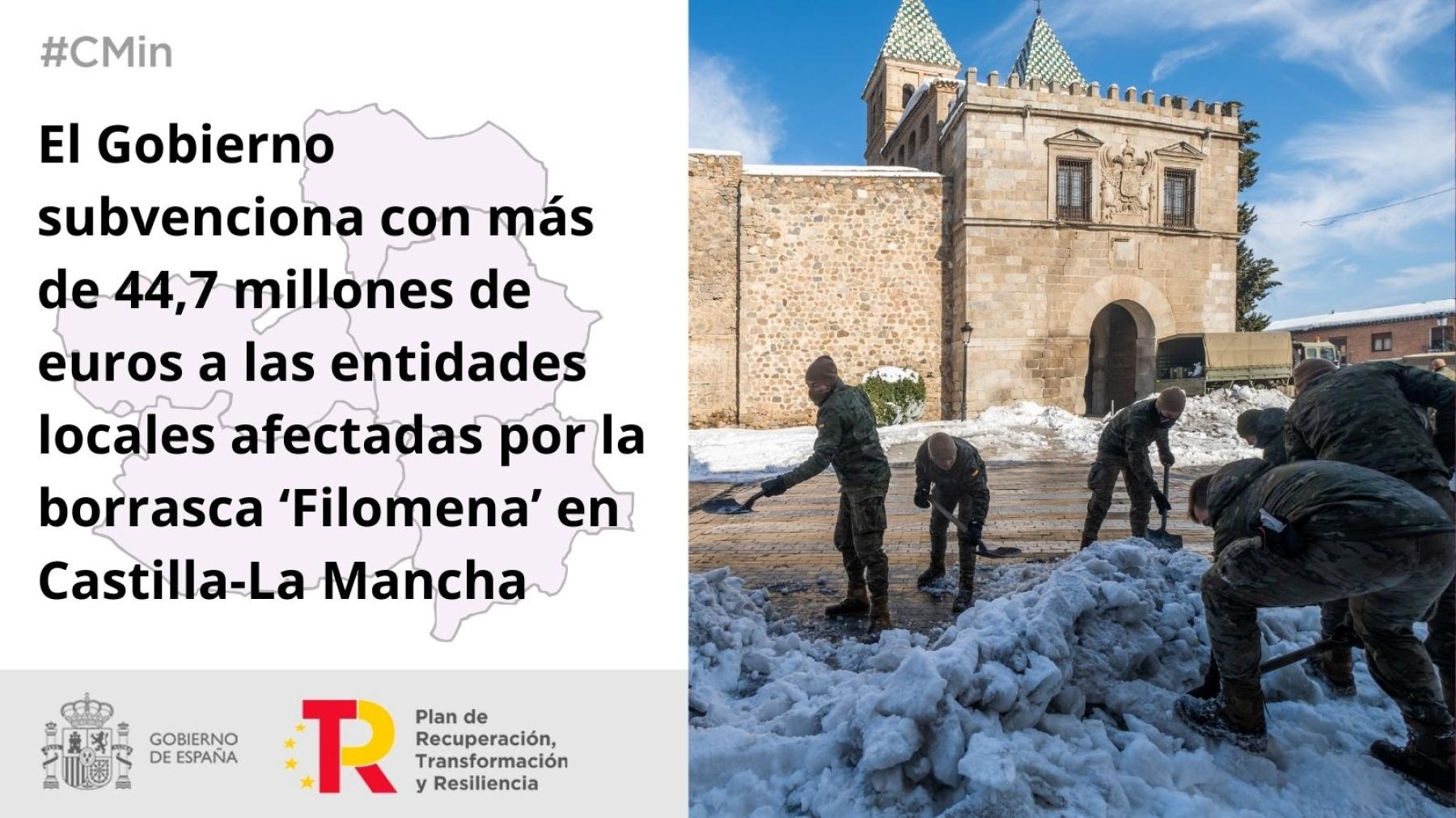 El Gobierno subvenciona con más de 44,7 millones de euros a las entidades locales afectadas por la borrasca ‘Filomena’ en Castilla-La Mancha