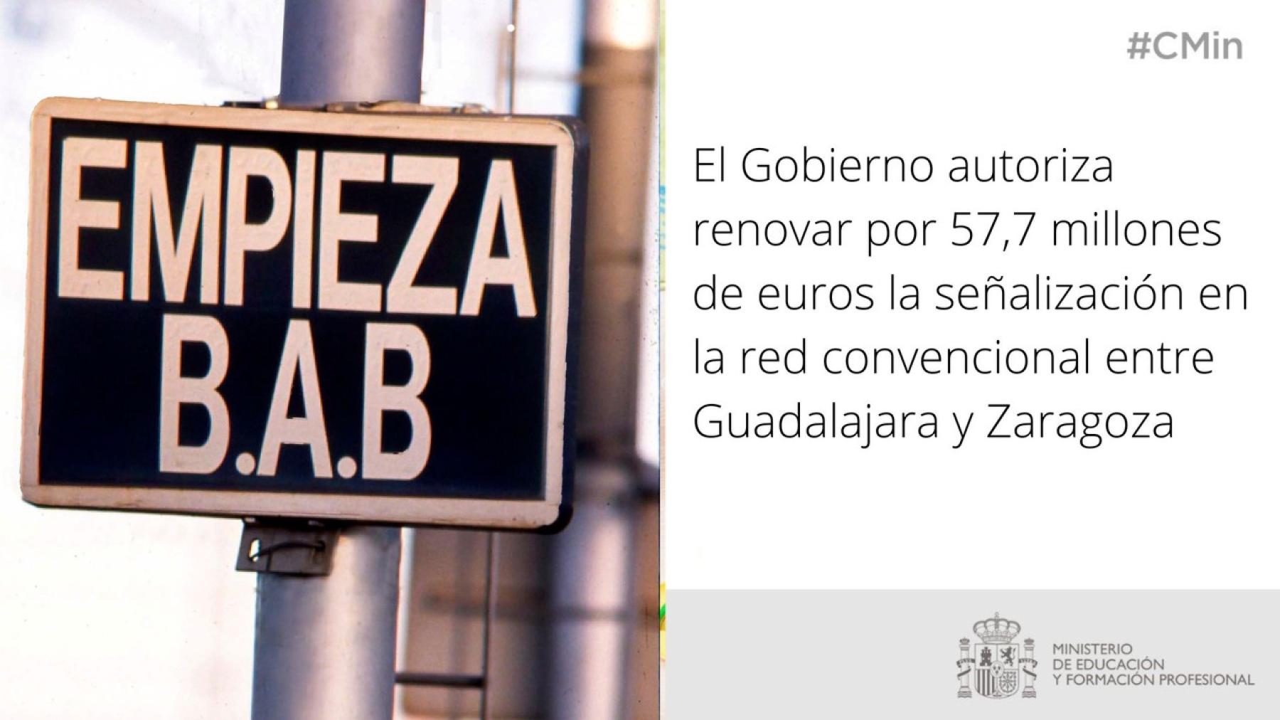 El Gobierno autoriza renovar por 57,7 millones de euros la señalización en la red convencional entre Guadalajara y Zaragoza