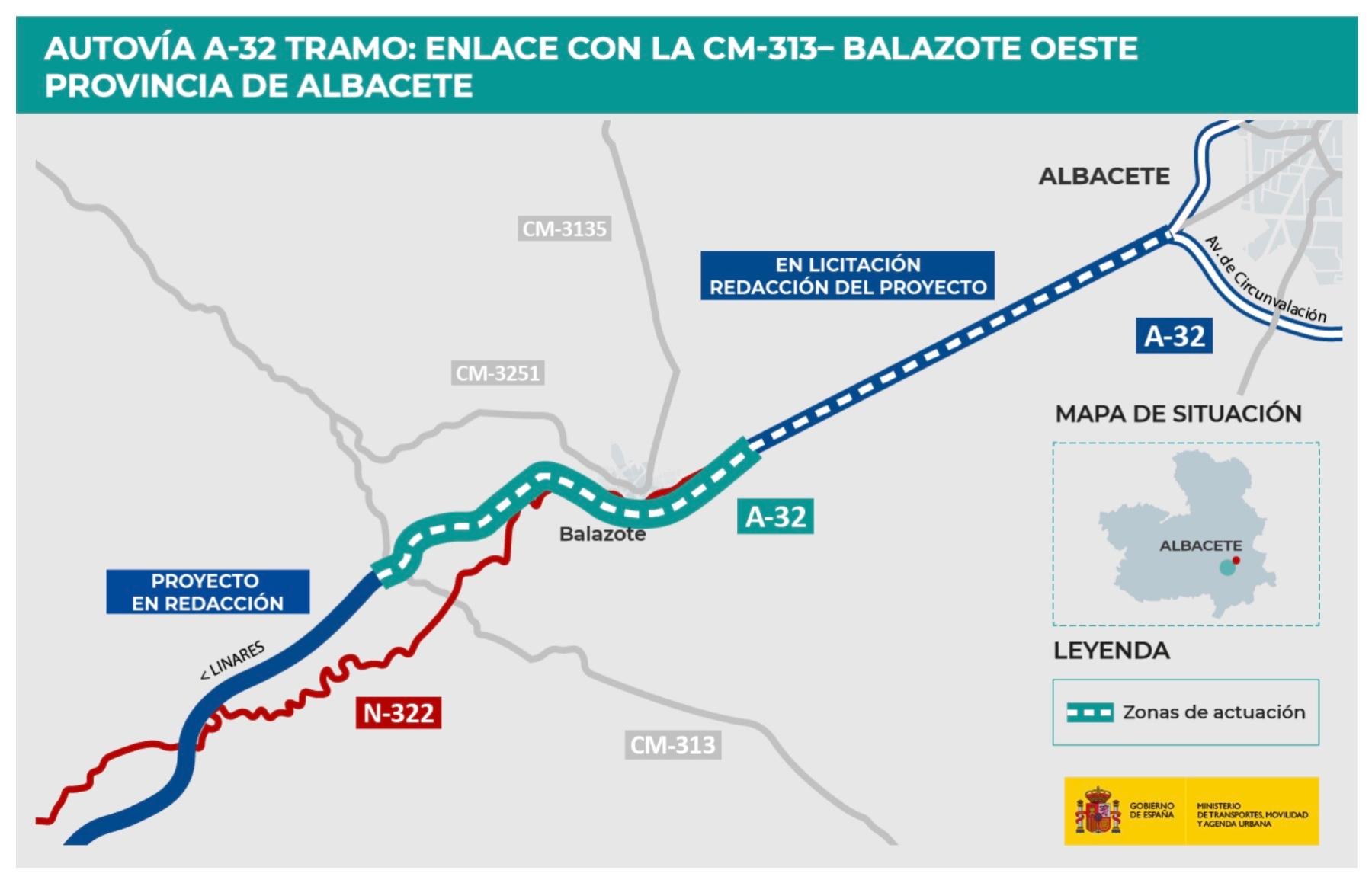 El Gobierno autoriza licitar las obras del enlace CM-313-Balazote Oeste de la autovía A-32 por más de 94 millones de euros