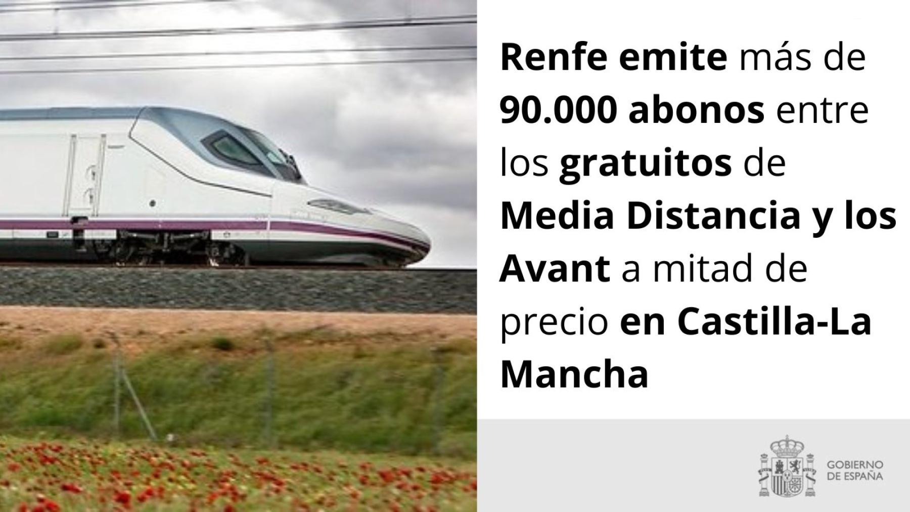 Renfe emite más de 90.000 abonos entre los gratuitos de Media Distancia y los Avant a mitad de precio en Castilla-La Mancha