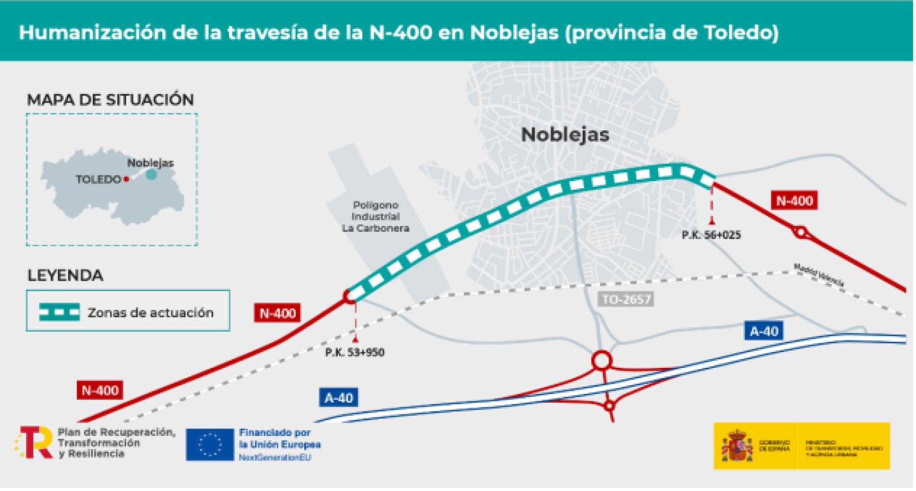 Mitma aprueba el proyecto de humanización de la travesía de la N-400 en Noblejas (Toledo)