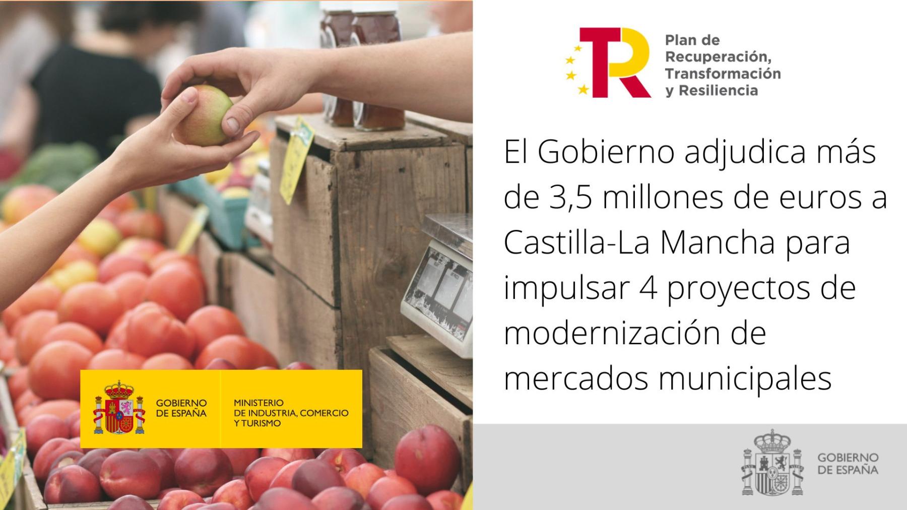 El Gobierno adjudica más de 3,5 millones de euros a Castilla-La Mancha para impulsar 4 proyectos de modernización de mercados municipales