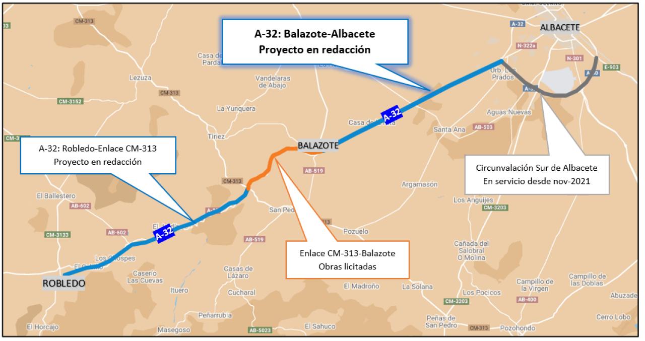 El Gobierno de España inicia la actualización del proyecto del tramo entre Balazote y Albacete de la autovía A-32 donde se invertirán 67 millones de euros