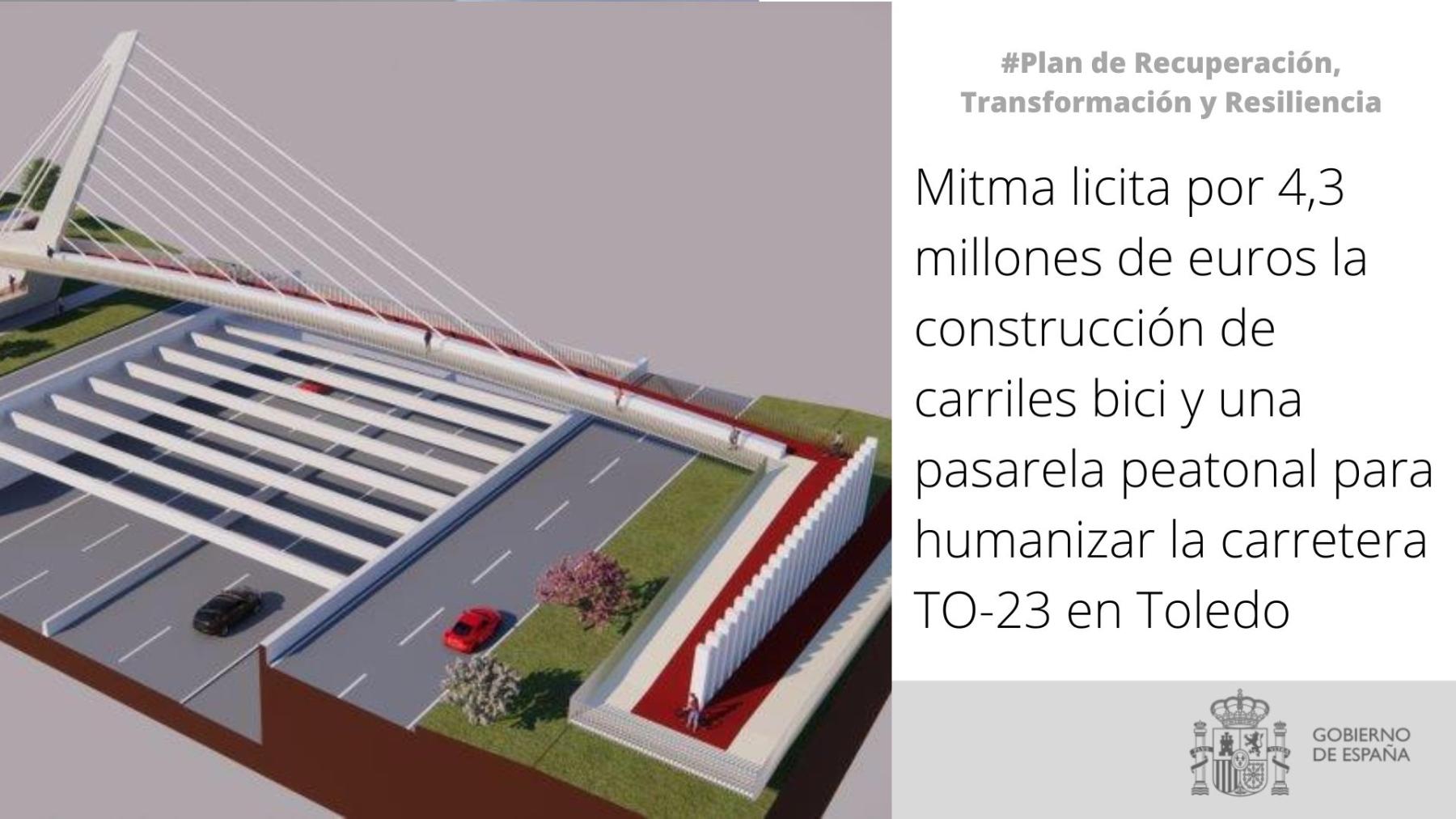 Mitma licita por 4,3 millones de euros la construcción de carriles bici y una pasarela peatonal para humanizar la carretera TO-23 en Toledo