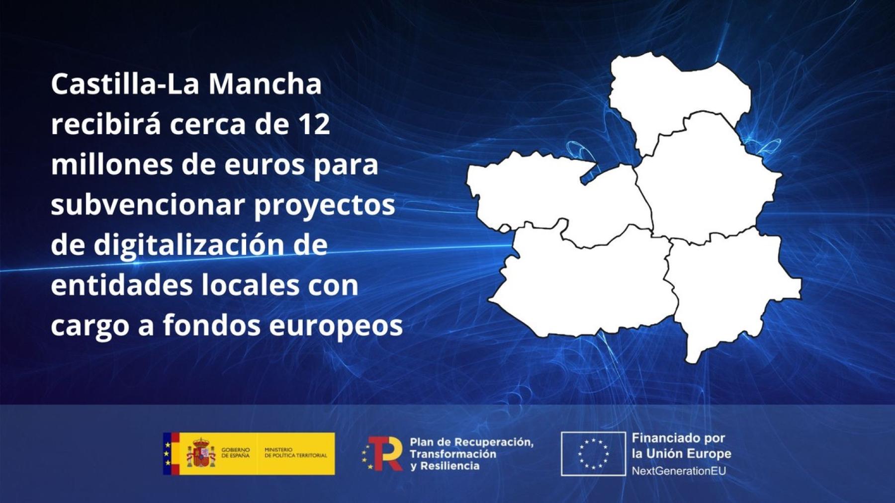 Castilla-La Mancha recibirá cerca de 12 millones de euros para subvencionar proyectos de digitalización de entidades locales con cargo a fondos europeos