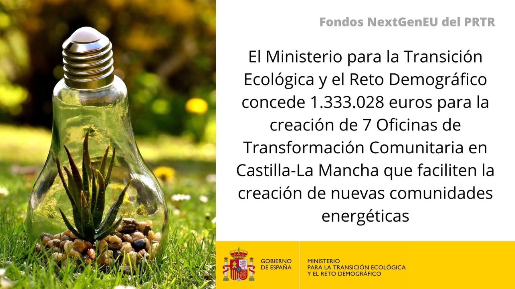El MITECO concede 1.333.028 euros para la creación de 7 Oficinas de Transformación Comunitaria en Castilla-La Mancha que faciliten la creación de nuevas comunidades energéticas