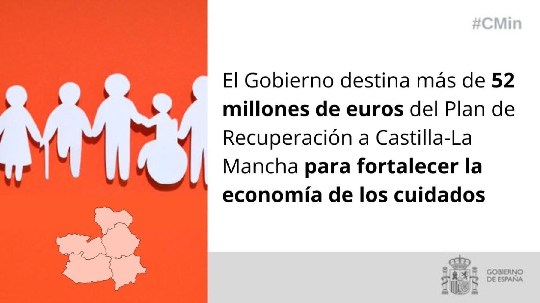 El Gobierno destina más de 52 millones de euros del Plan de Recuperación a Castilla-La Mancha para fortalecer la economía de los cuidados