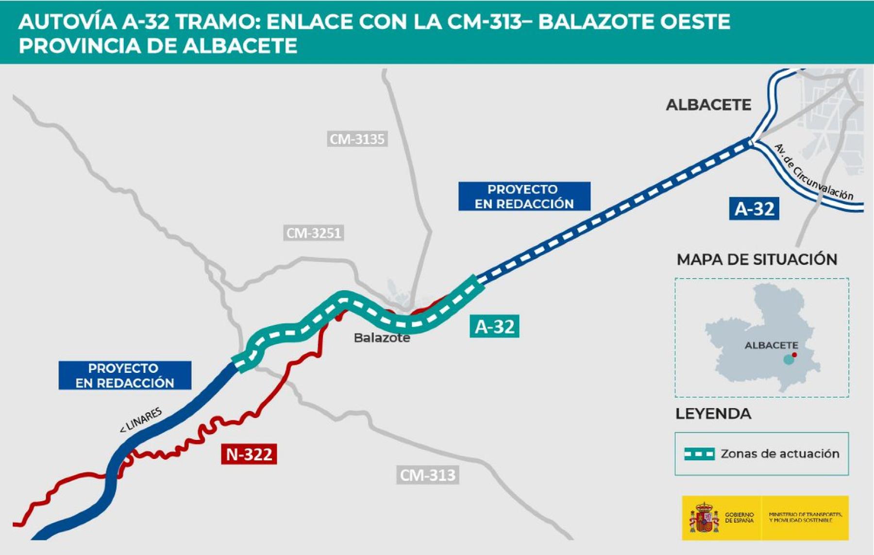 Transportes adjudica por 97 millones de euros las obras del tramo de la autovía A-32 entre el enlace CM-313 y Balazote Oeste