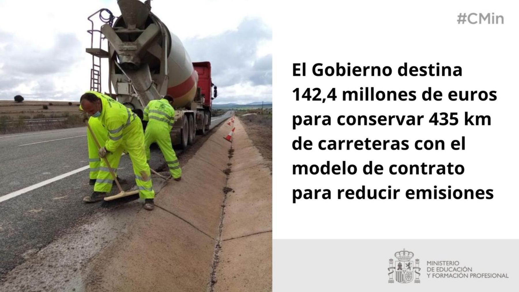 El Gobierno destina 142,4 millones de euros para conservar 435 km de carreteras con el modelo de contrato para reducir emisiones 
