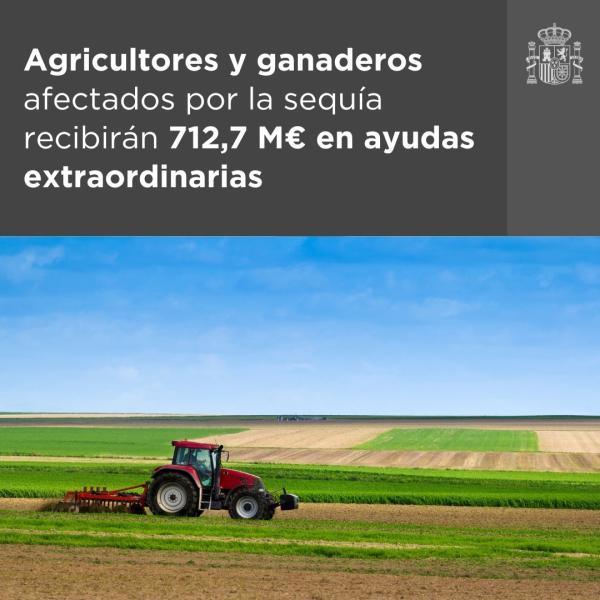 El Gobierno inicia el procedimiento de pago  de 712 millones de euros en ayudas  extraordinarias a agricultores y ganaderos  afectados por la sequía