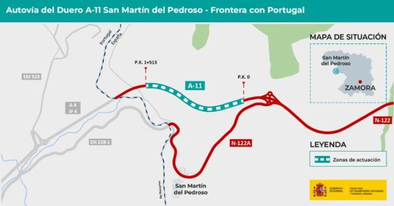 Mitma licita por 8,23 millones de euros la construcción del tramo San Martín del  Pedroso – Frontera Portuguesa de la autovía  A-11