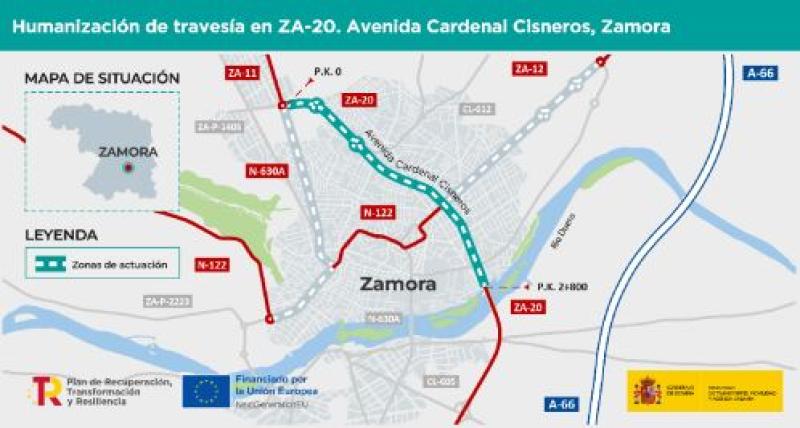 Mitma licita por 10 millones de euros la  humanización de la carretera ZA-20 en la Avenida Cardenal Cisneros de Zamora
