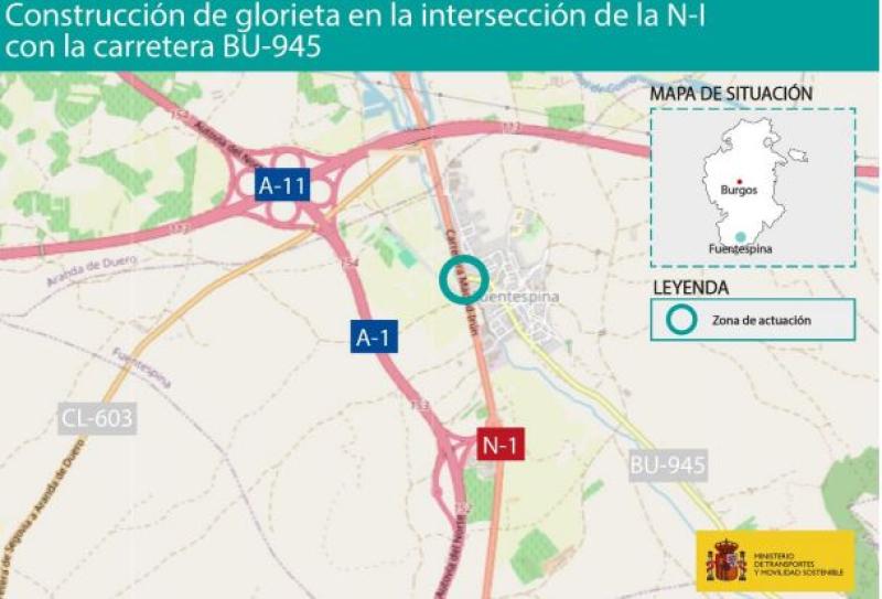 Transportes aprueba el trazado para mejorar la intersección de las carreteras N-1  y BU-945 en Fuentespina, por 1 millón de  euros