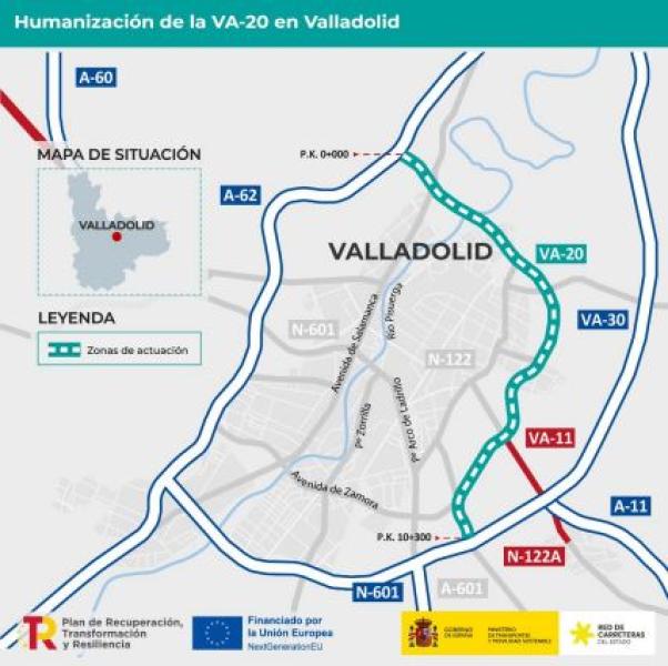 Transportes licita por 16,1 millones de euros  las obras de humanización de la carretera  VA-20 en Valladolid