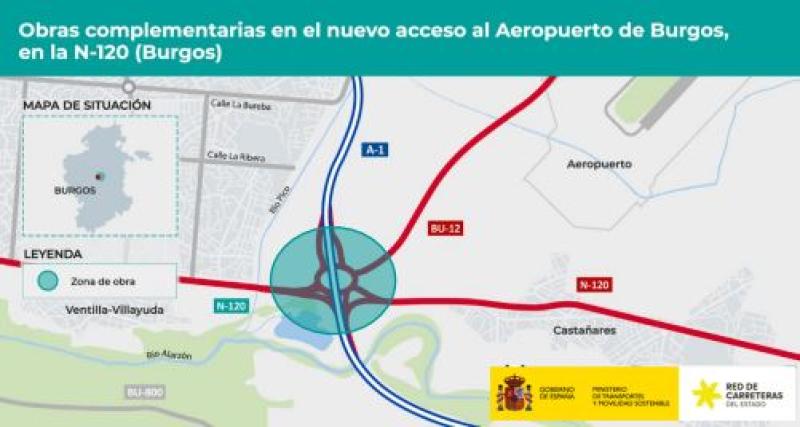 Transportes adjudica por un millón de  euros las obras complementarias de  mejora del acceso al aeropuerto de Burgos