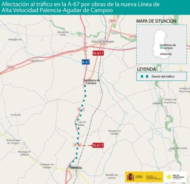Afectación al tráfico en la A-67 por el  desarrollo de las obras de la nueva línea de  alta velocidad Palencia – Aguilar de Campoo