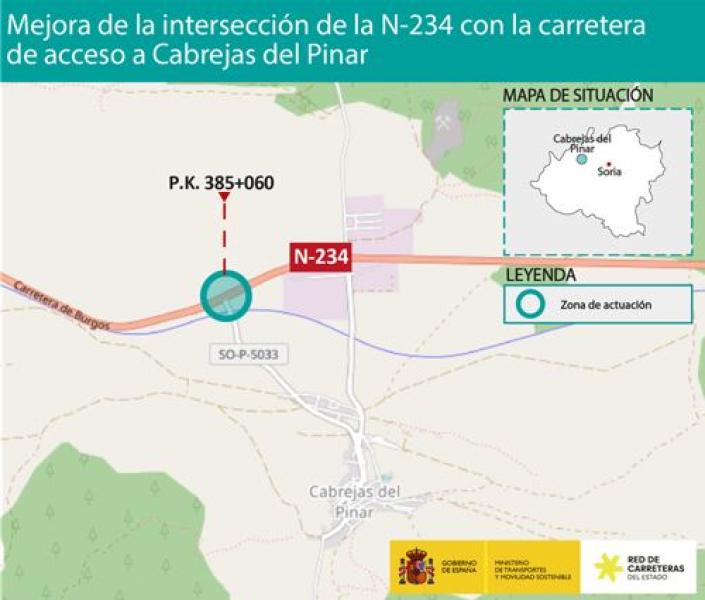 Transportes aprueba el trazado de la mejora de la intersección de la N-234 con la carretera de acceso a Cabrejas del Pinar