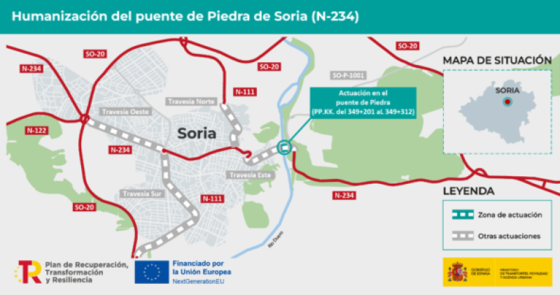 Transportes adjudica por un millón de euros las obras de humanización e integración urbana del puente de piedra en Soria 