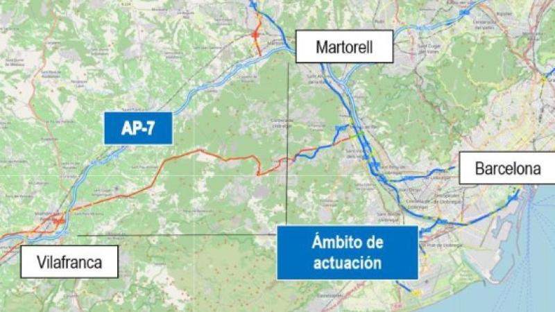 Mitma redacta ya el proyecto del cuarto carril de la autopista AP-7 entre los enlaces de Martorell y Vilafranca Centro que cuenta con una inversión de 140 millones de euros