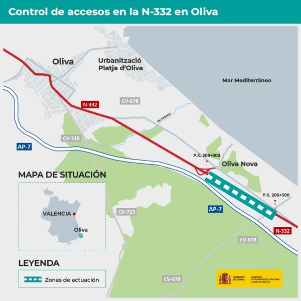 Mitma aprueba el proyecto de control de  accesos en la N-332 en Oliva y de mejora en el de Pego, con una inversión de 9,6 millones de euros