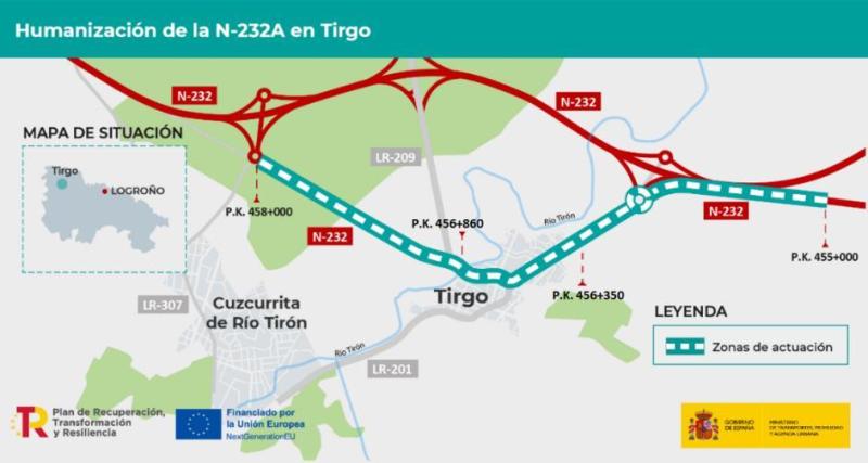 Mitma licita por 1,3 millones de euros las obras de humanización de la N-232A a su paso por la localidad riojana de Tirgo