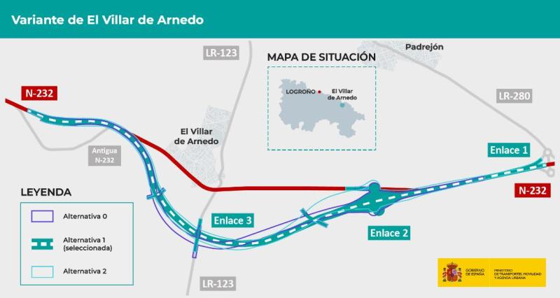 Mitma somete a información pública el proyecto de variante de El Villar de Arnedo en la carretera N-232 con una inversión estimada de 45 millones de euros