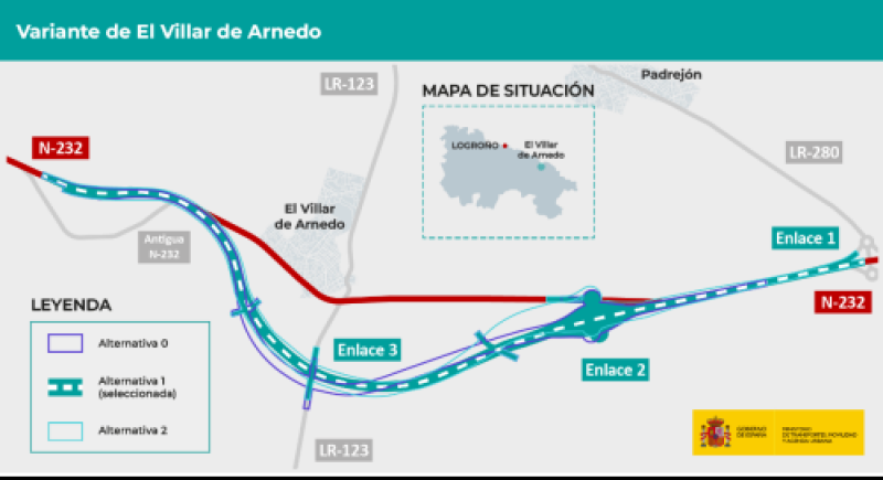 Mitma aprueba el trazado de la variante de  El Villar de Arnedo en la carretera N-232, con  una inversión prevista de más de 45  millones de euros