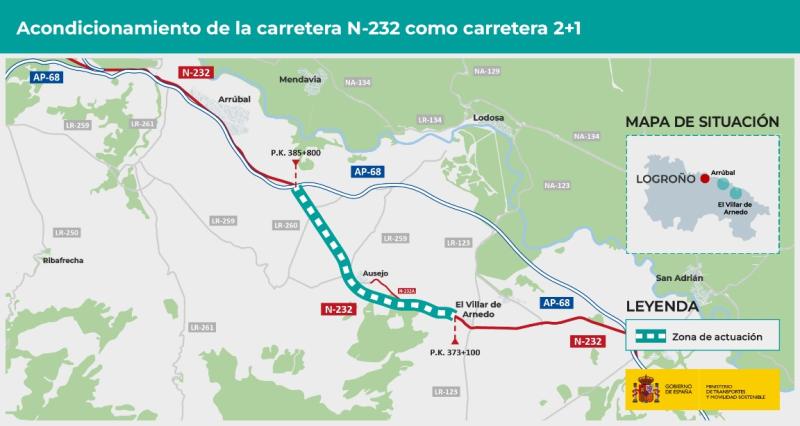 Transportes licita por 2,2 millones de euros  la redacción del proyecto para acondicionar  la carretera N-232 entre el final de la variante  de Villar de Arnedo y Arrúbal