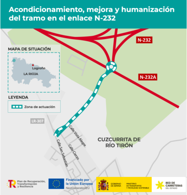 Transportes formaliza por 349.249 euros las  obras para humanizar la conexión de la N232 con Cuzcurrita de río Tirón